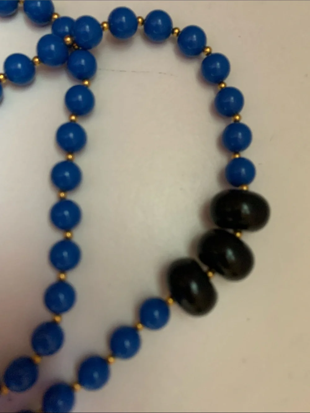 Hand Crafted Blue / Gold and Black Beaded Necklace